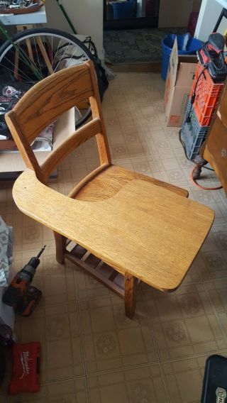 Vintage Solid Oak School Student Desk / Chair