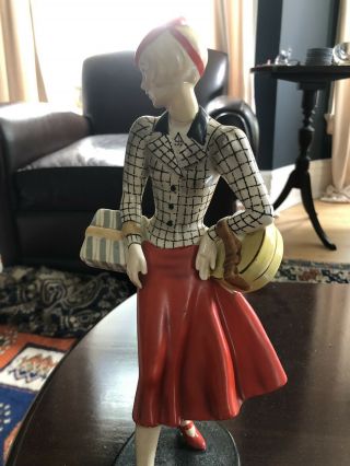 Ceramic Statue Lady In 20s Style Dress.