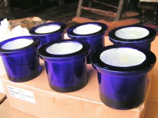 Six Blue Glass Candle Votives For Making Wood Candle Holders W 2 1/4 " Wide Hole