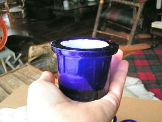 SIX Blue glass candle votives for making wood candle holders w 2 1/4 