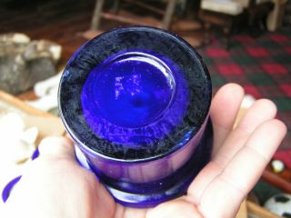 SIX Blue glass candle votives for making wood candle holders w 2 1/4 
