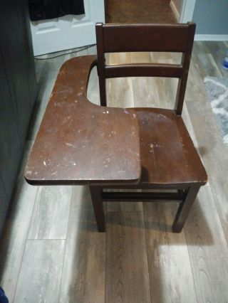 Vintage Student Solid Wood School Desk & Attached Chair