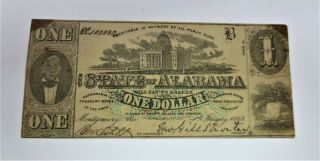 Civil War Confederate States Alabama $1 Bank Note Montgomery,  1863