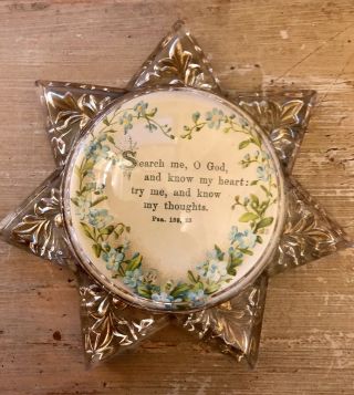 Antique Vintage Star - Shaped Glass Heptagram Paperweight Bible Verse Psalm 139:23
