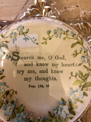 Antique Vintage star - shaped glass heptagram paperweight Bible Verse PSALM 139:23 2