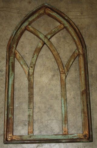 Wooden Antique Style Church Window Frame Primitive Wood Gothic 30 1/2 " Shabby