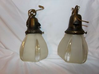 Antique Matching Pendant Light Fixtures With Glass Shades Brass Chain Mounts
