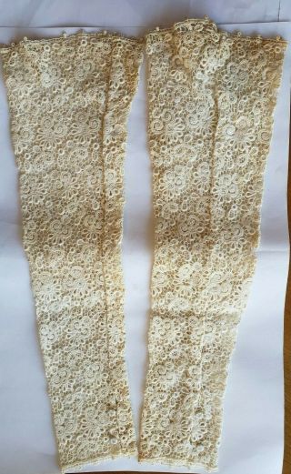 Victorian Antique Irish Crochet Lace Wedding Mitts Gloves Under Sleeve Cuffs Vtg