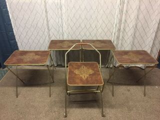 4 Vintage Mid Century Tv Trays W/ Rolling Serving Cart/ Stand