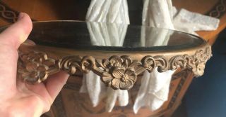 Antique Victorian Gilt Plateau Mirror Footed Vanity Tray 12” Forget Me Nots