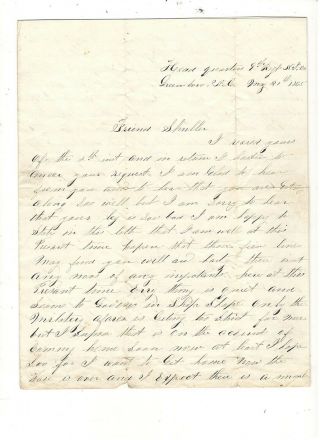 1865 Civil War Letter,  From Greensboro Nc,  Ref: End Of War