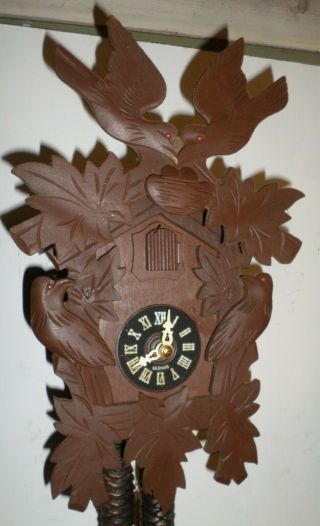 Unusual German Black Forest 4 Birds & Nest Hand Carved Cuckoo Clock