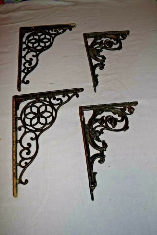 2 Vintage Antique Cast Iron Shelf Brackets