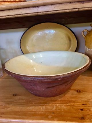 Antique Large English Yellow Pancheon Dough Bowl