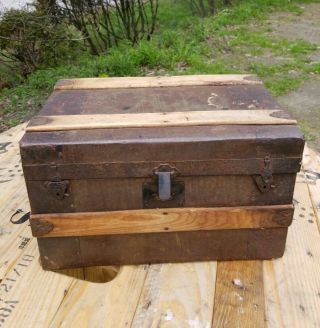 Antique Small Flat Top Steamer Trunk Storage Chest Pat.  July 9,  1872