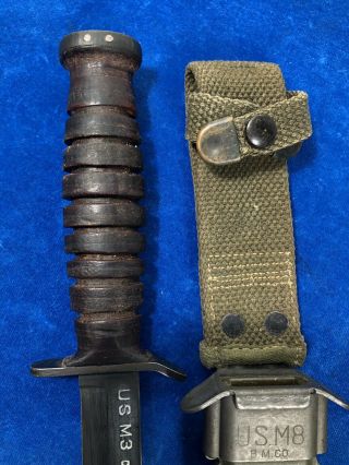 ULTRA RARE WW2 US M3 CAMILLUS 1943 BLADE MARK & DATE TRENCH KNIFE w M8 SHEATH 3