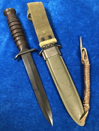 ULTRA RARE WW2 US M3 CAMILLUS 1943 BLADE MARK & DATE TRENCH KNIFE w M8 SHEATH 6
