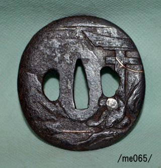 Tsuba For Samurai Katana,  Inlay Historic Episode,  Edo,  Iron/me065/