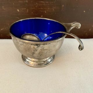 Vintage Redlich & Co Sterling Silver Bowl And Spoon W/ Cobalt Glass Insert 164g