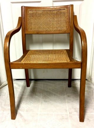 Vintage Oak Wood Cane Back & Seat Arm Chair - Rare
