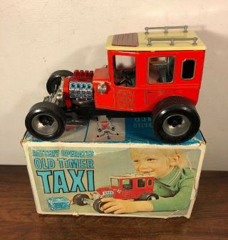 Vintage Alps Old Timer Taxi Tin Toy Car Battery Operated Hot Rod W Box Japan