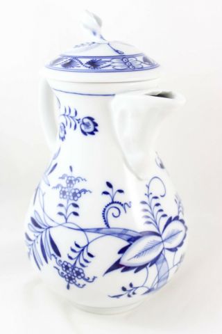 LARGE 10 CUP COFFEE POT&LID OVAL MARK MEISSEN CHINA GERMANY BLUE ONION FLOW BLUE 3