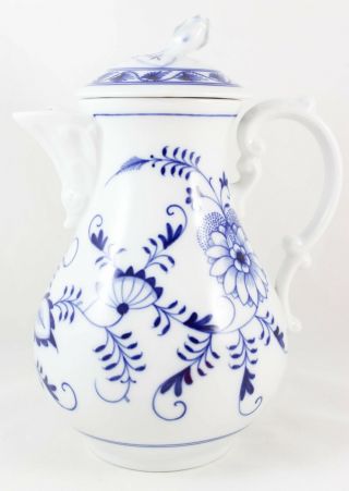 LARGE 10 CUP COFFEE POT&LID OVAL MARK MEISSEN CHINA GERMANY BLUE ONION FLOW BLUE 8