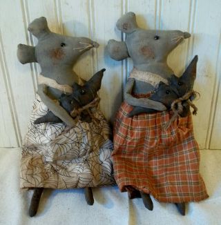 Primitive Grungy Two Mousey Mice Sisters & Little Bats Halloween Doll Set