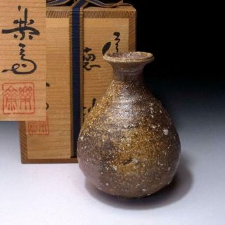 Bp8: Japanese Sake Bottle,  Shigaraki Ware By 1st Class Potter,  Rakusai Takahashi