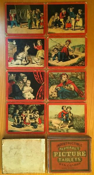 1860s Milton Bradley Alphabet Picture Tablets Abc Cards Antique Paper Toy Game