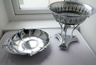 Vintage Wmf Art Nouveau Design Swan Scroll Design Bowl & Wmf Silver Plated Bowl