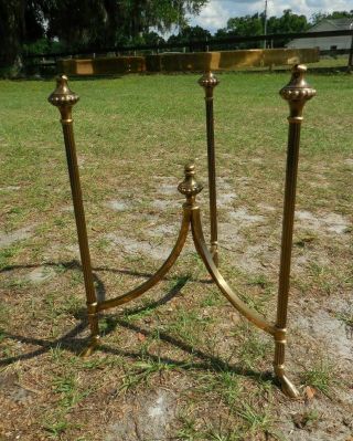Vintage Hollywood Regency 20 " Round Brass Glass Top Accent End Table W Hoof Feet