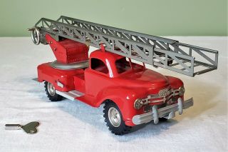 Early Gama Toys Germany Wind - Up Aerial Ladder Fire Truck 60 