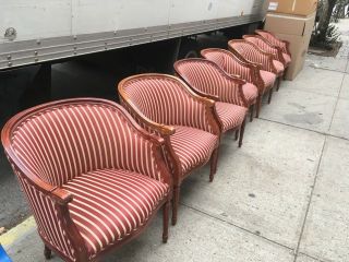 Awesome Burgundy Stripe Upholstered Dark Wood Arm Chairs - Conference Or Home