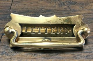 Vintage Arts & Crafts Brass Victorian Door Letter Slot W Door Knocker