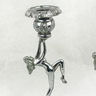 ANTIQUE VINTAGE NUDE WOMAN LADY CANDLESTICKS CHROME ART DECO 2