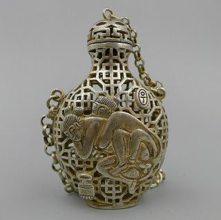 Chian Pendant Relief Nude Snuff Bottle Natural Antique Silver Hand Carved Hollow