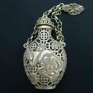 Chian Pendant Relief Nude Snuff Bottle Natural Antique Silver Hand Carved Hollow 2