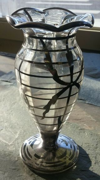 Vintage Vase,  Clear Glass,  Silver Overlay,  Art Nouveau,  Rrr12284