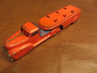 Antique 1930s Marx Pressed Steel Tin Metal Tractor Trailer Log Pipe ? Truck Toy