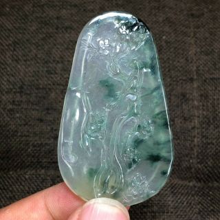 Chinese Rare Ice Green Jadeite Jade Handwork Collectible Plum Blossom Pendant