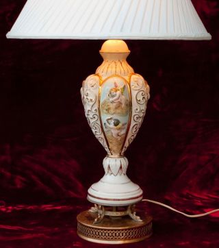 Vintage Italian Capodimonte Cherubs Ornate Table Lamp Italy 2