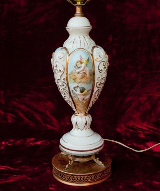 Vintage Italian Capodimonte Cherubs Ornate Table Lamp Italy 6