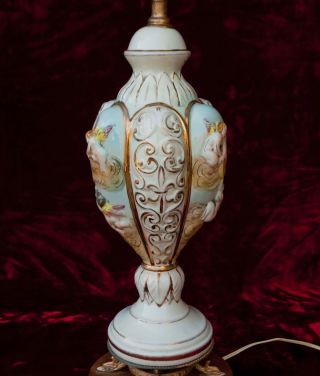 Vintage Italian Capodimonte Cherubs Ornate Table Lamp Italy 7