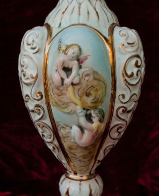 Vintage Italian Capodimonte Cherubs Ornate Table Lamp Italy 8