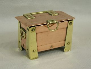 Fine Antique English Arts & Crafts Copper & Brass Cabin Trunk Shaped Desktop Box