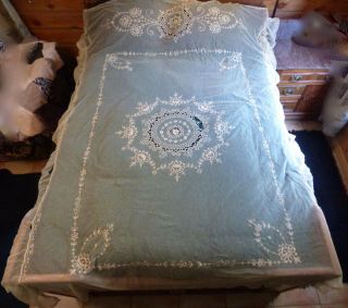 Antique Hand Needle Work Lacey Bed Topper Some Repairs Needed