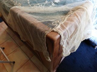 Antique Hand Needle Work Lacey Bed Topper Some Repairs Needed 5