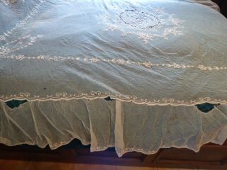 Antique Hand Needle Work Lacey Bed Topper Some Repairs Needed 6