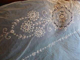 Antique Hand Needle Work Lacey Bed Topper Some Repairs Needed 7